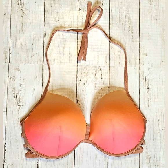 NEW Shade & Shore Swim Bikini Ombre Top & Ruched Bottoms Orange Cream Tie String - Picture 5 of 13